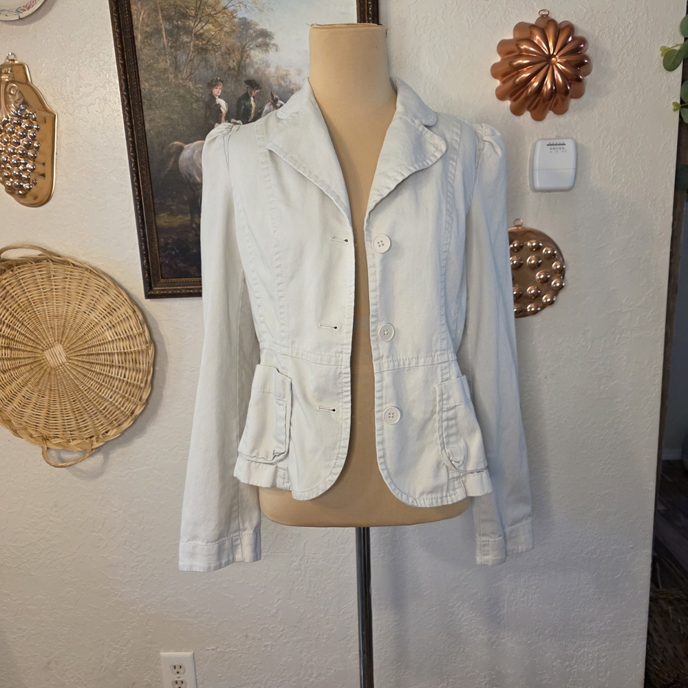 Ann Taylor LOFT Khaki Cotton Peplum Blazer Jacket Old Money Americana Preppy